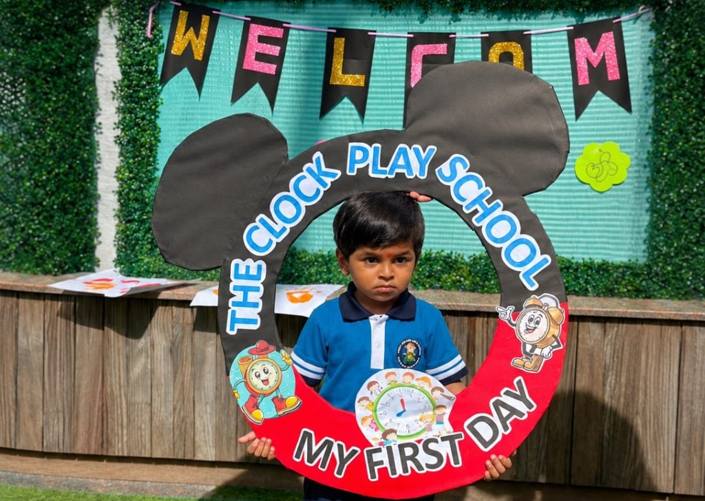 Student on first day with school frame