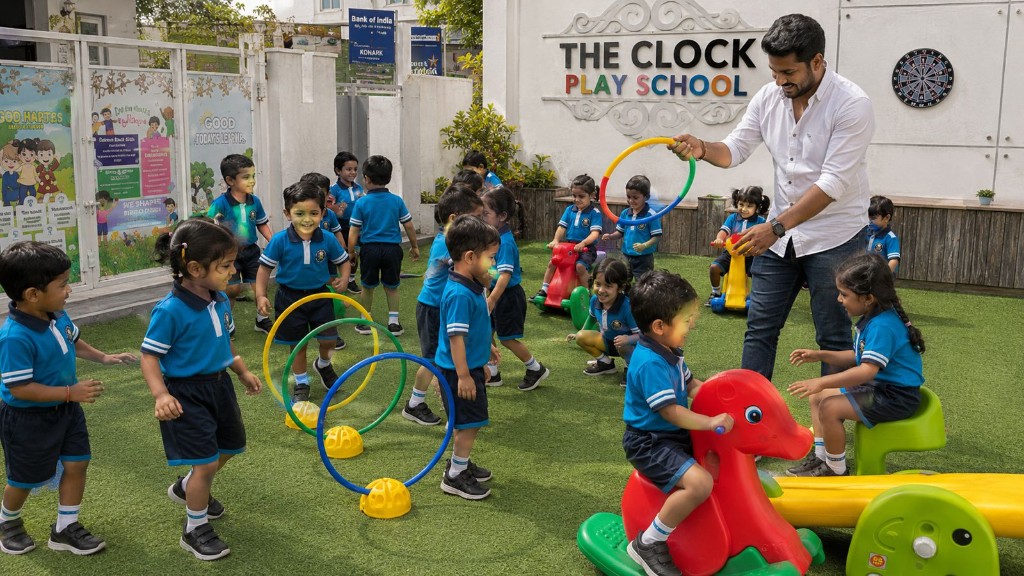 Children playing outdoors at The Clock Play School